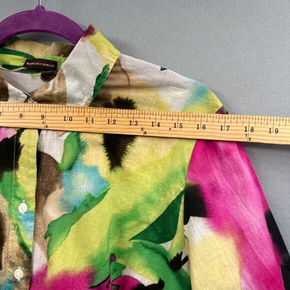 Dana Buchman Top M Watercolor Floral Bold Button Down Resort Travel Boho Beachy - Picture 15 of 15